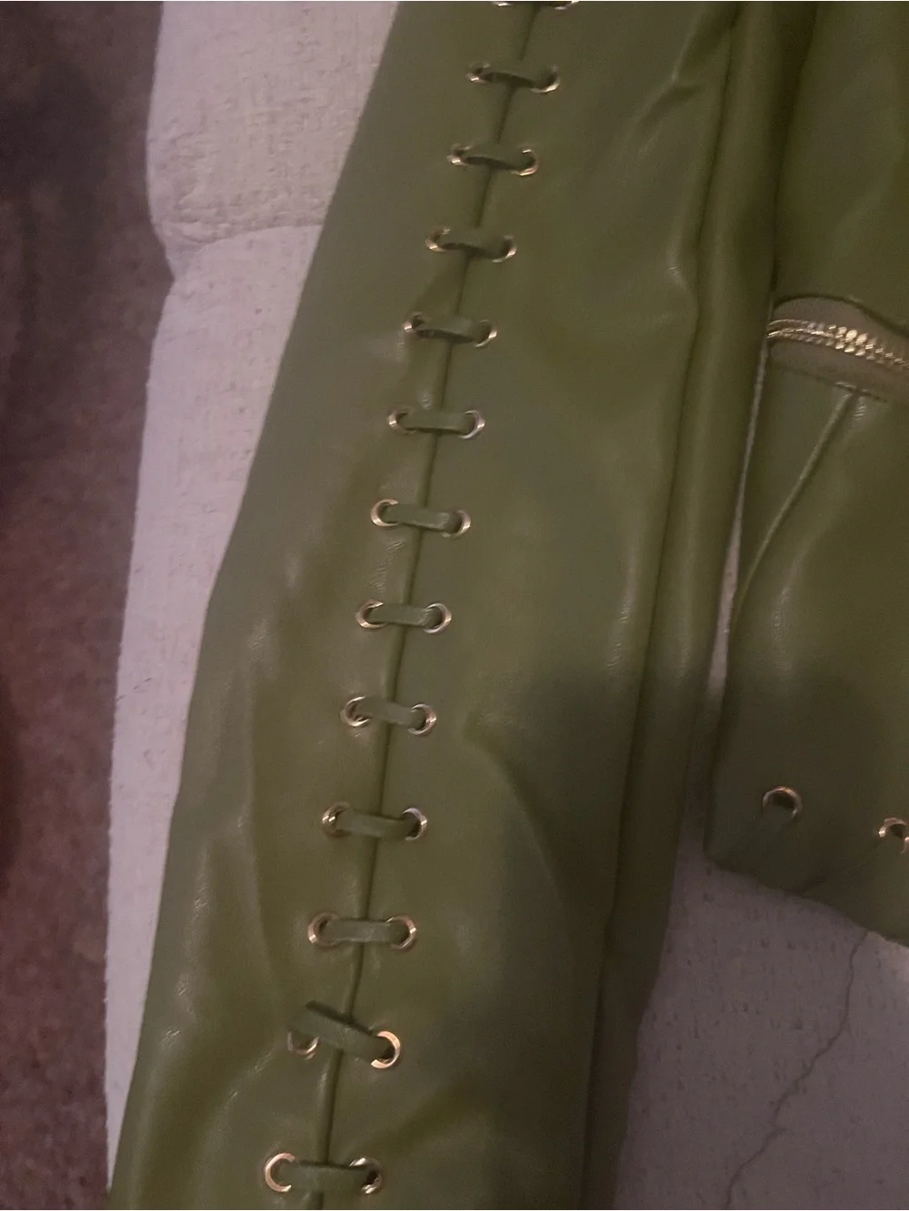 Fashion Nova Downtown vibe lace up Faux Leather jacket-Olive green